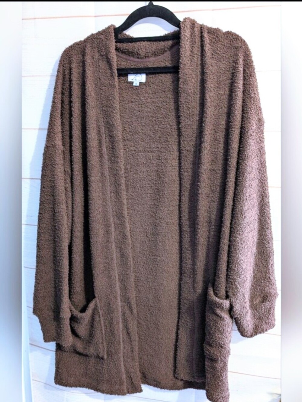 Kuwallatee Plush Open-Front Brown 🤎 🤎 Oversized Cardigan Sweater W/ Pockets SM